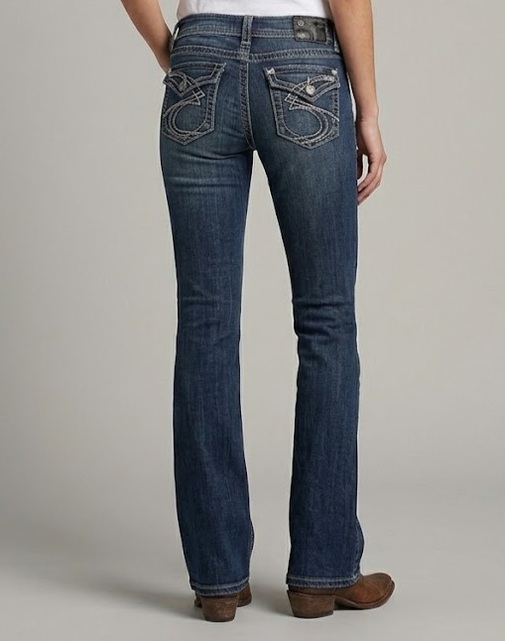 Silver Jeans Co. Suki Surplus Bootcut Jeans Dark Wash Flap Pocket Thick Stitch